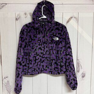 The North Face Osito 1/4-Zip Cropped Hoodie Women’s XL Purple Leopard EUC